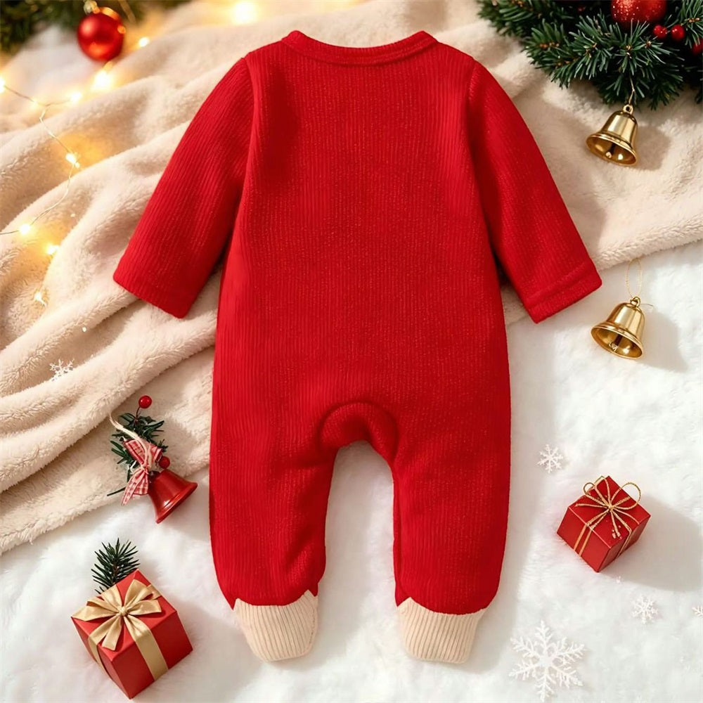 Christmas Newborn Reindeer Patch Long Sleeve Jumpsuit