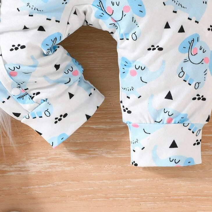 Lovely Elephant Print Long Sleeve Baby Jumpsuit