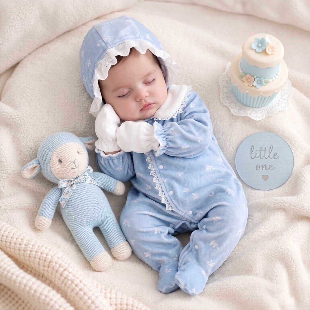 2PCS Cozy Leaf Print Lace Trim Long Sleeve Baby Girl Velvet Jumpsuit