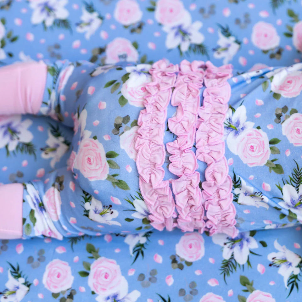 Lovely Floral Printed Ruffle Decoration Long Sleeve Baby Jumpsuit