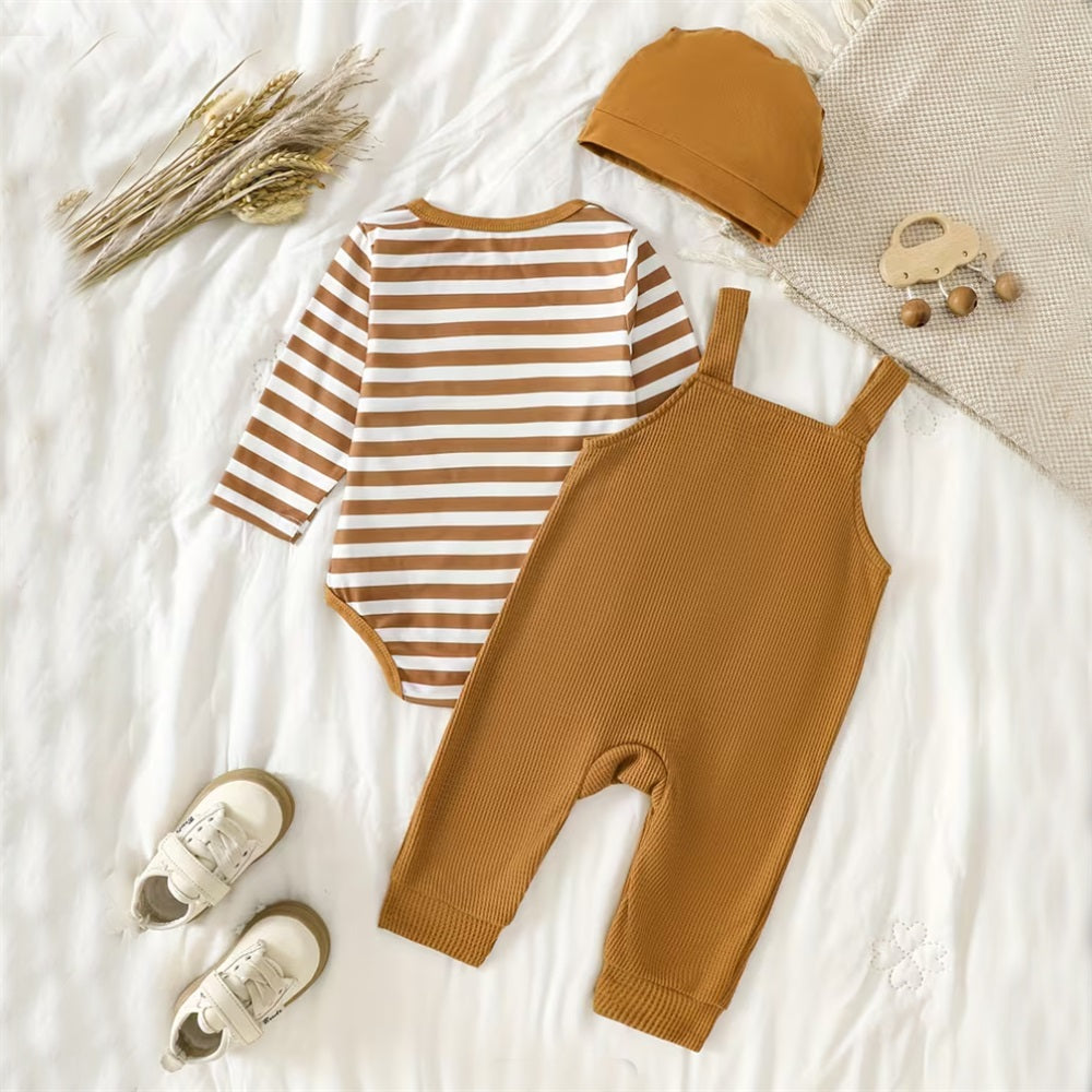2PCS Cute Puppy Print Striped Long Sleeve Baby Set