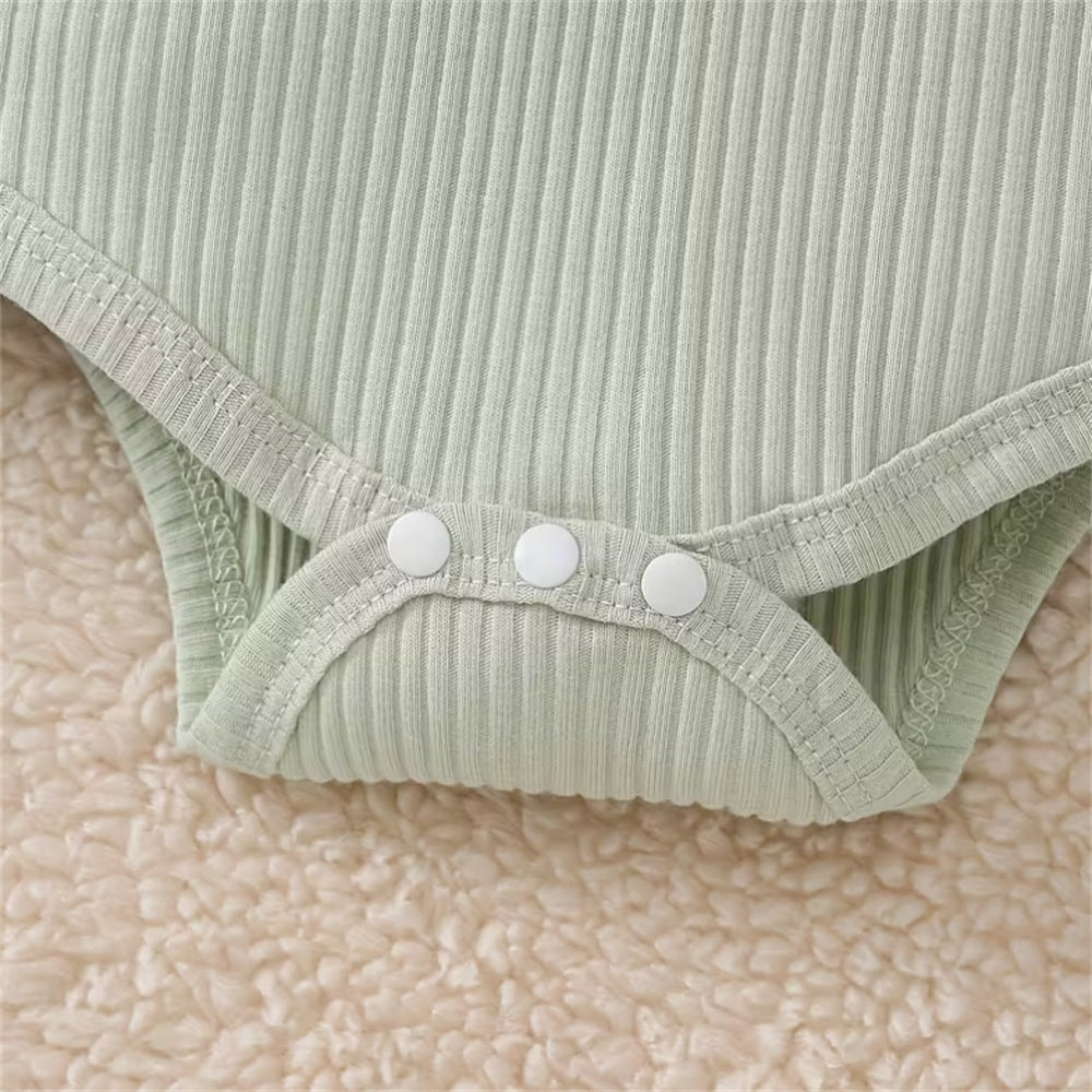 3PCS Stylish Floral Print Ribbed Bubble Sleeve Baby Set