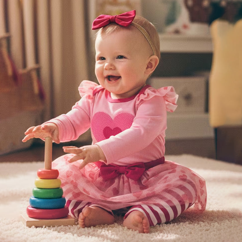 3PCS Timeless Heart Printed Mesh Baby Set