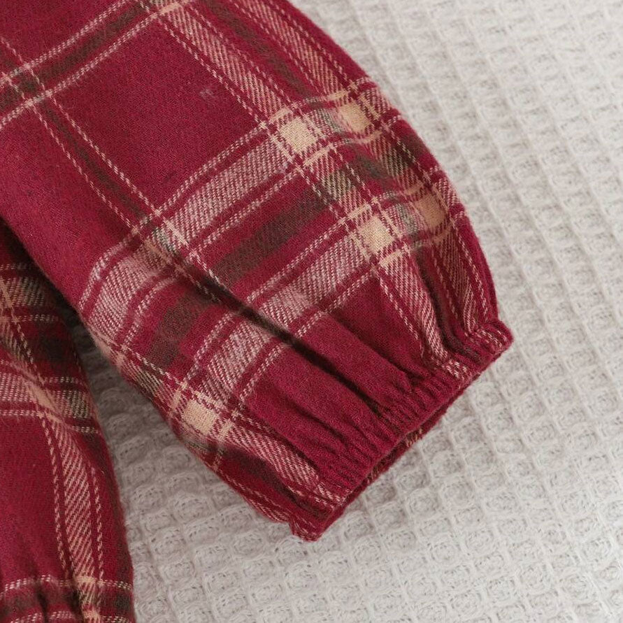 2PCS Refined Plaid Printed Ruffled Long Sleeve Baby Romper