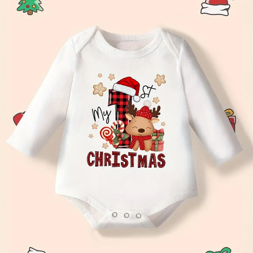 My1st Christmas Letter Printed Short Sleeve Baby Romper