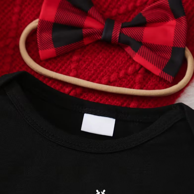 4PCS Baby Girl My 1st Christmas Letter Plaid Print Long Sleeve Set