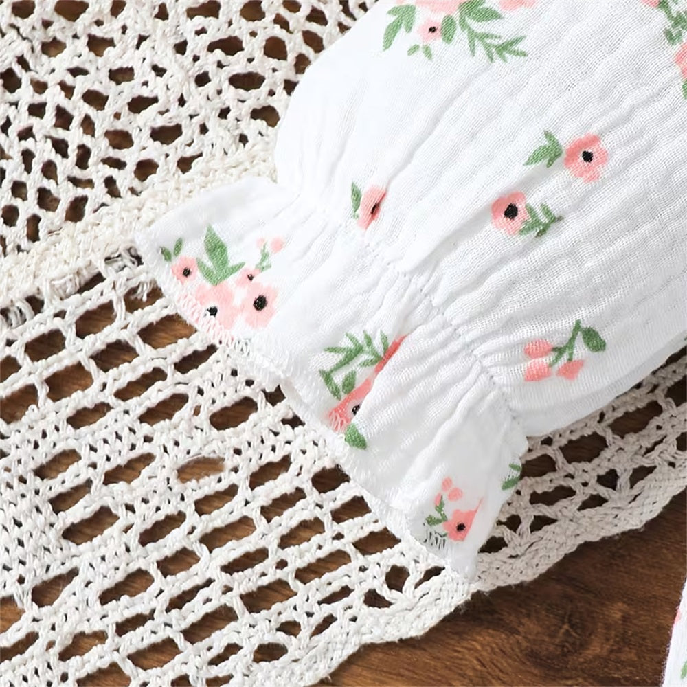 2PCS Casual Floral Printed Long Sleeve Baby Jumpsuit