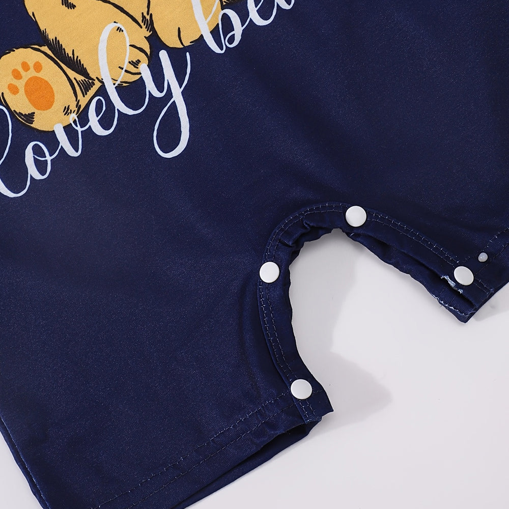 Casual Bear Stripe Printed Short Sleeve Baby Jumpsuit