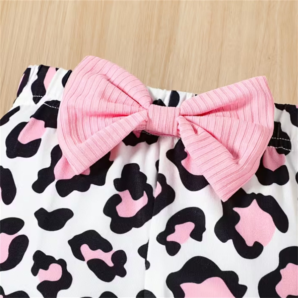 3PCS Princess Has Arrived Letter Printed Leopard Long Sleeve Baby Set