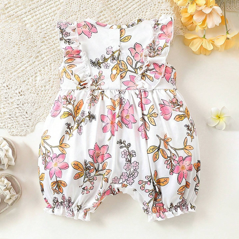 Stylish Floral Printed Sleeveless Baby Jumpsuit