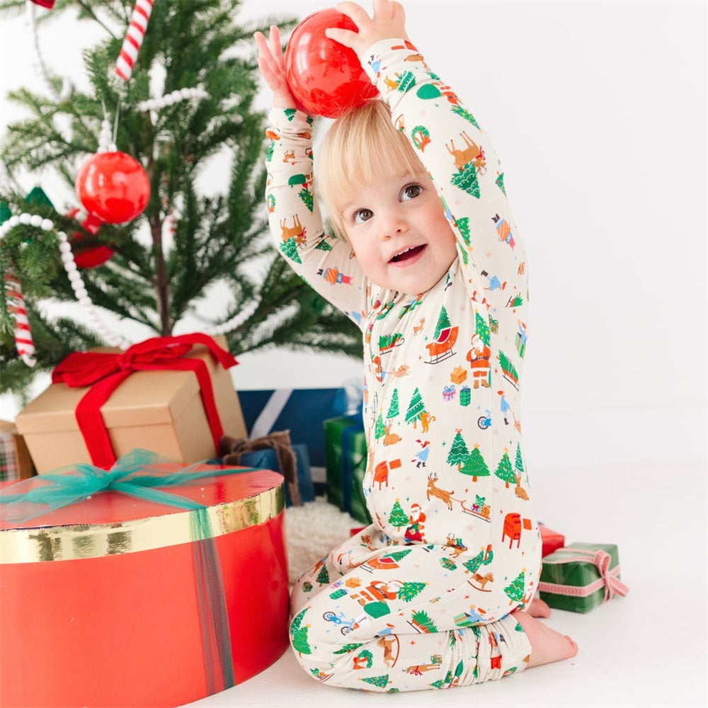 Casual Christmas Tree Print Long Sleeve Baby Jumpsuit