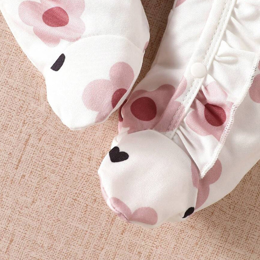 2PCS Elegant Floral Print Long Sleeve Ruffle Baby Jumpsuit