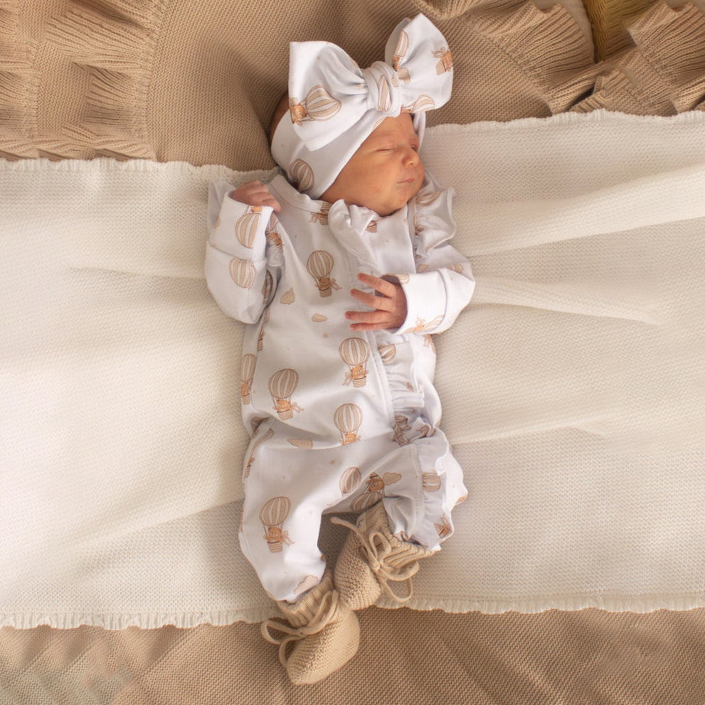2PCS Hot Air Balloon Teddy Frill Zip Baby Jumpsuit