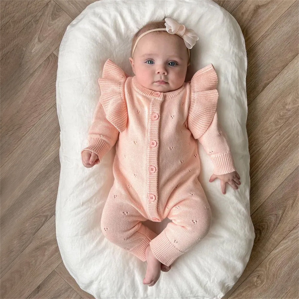 Pretty Solid Color Knit Long Sleeve Warm Baby Jumpsuit