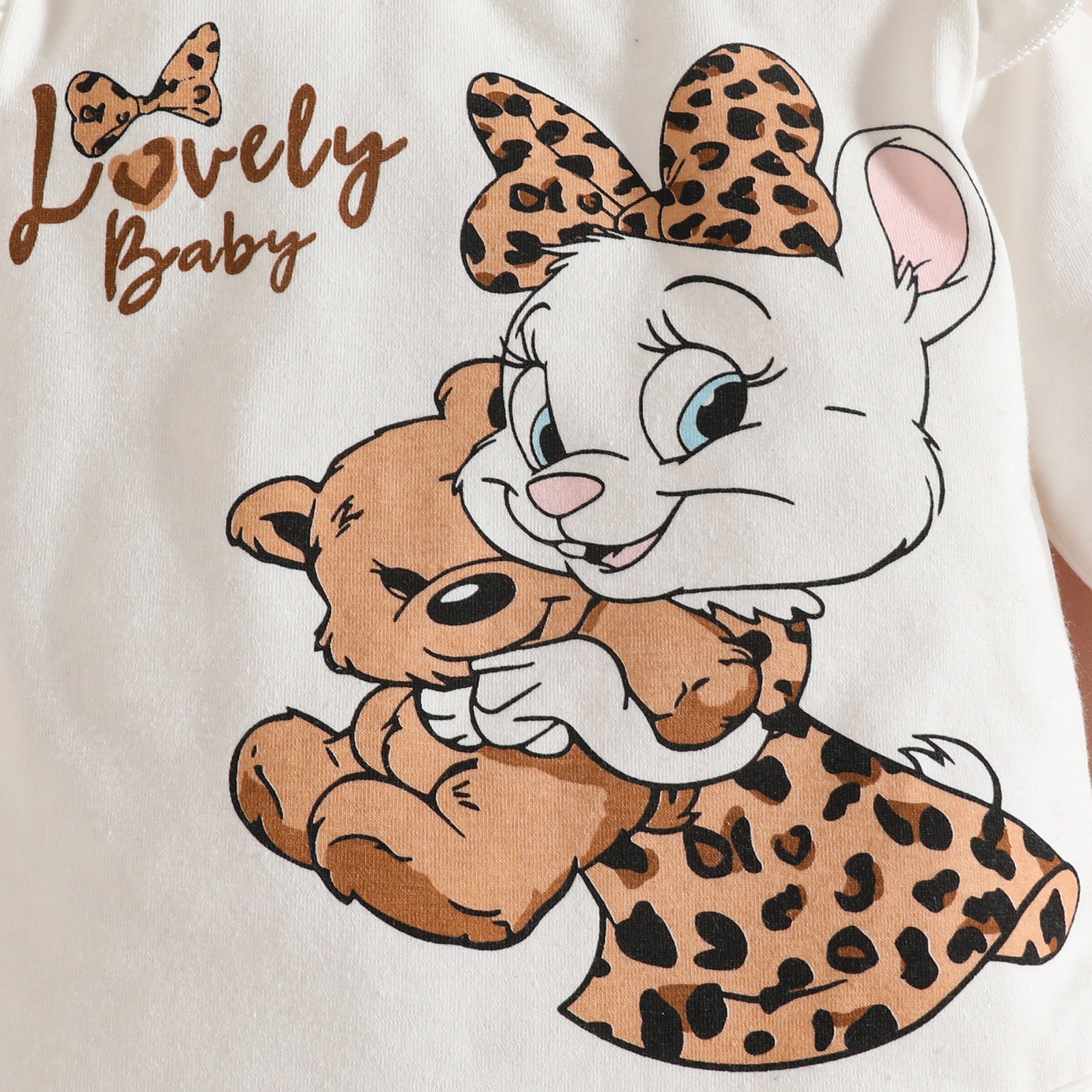 3PCS Lovely Baby Letter Cat Leopard Printed Long Sleeve Baby Set