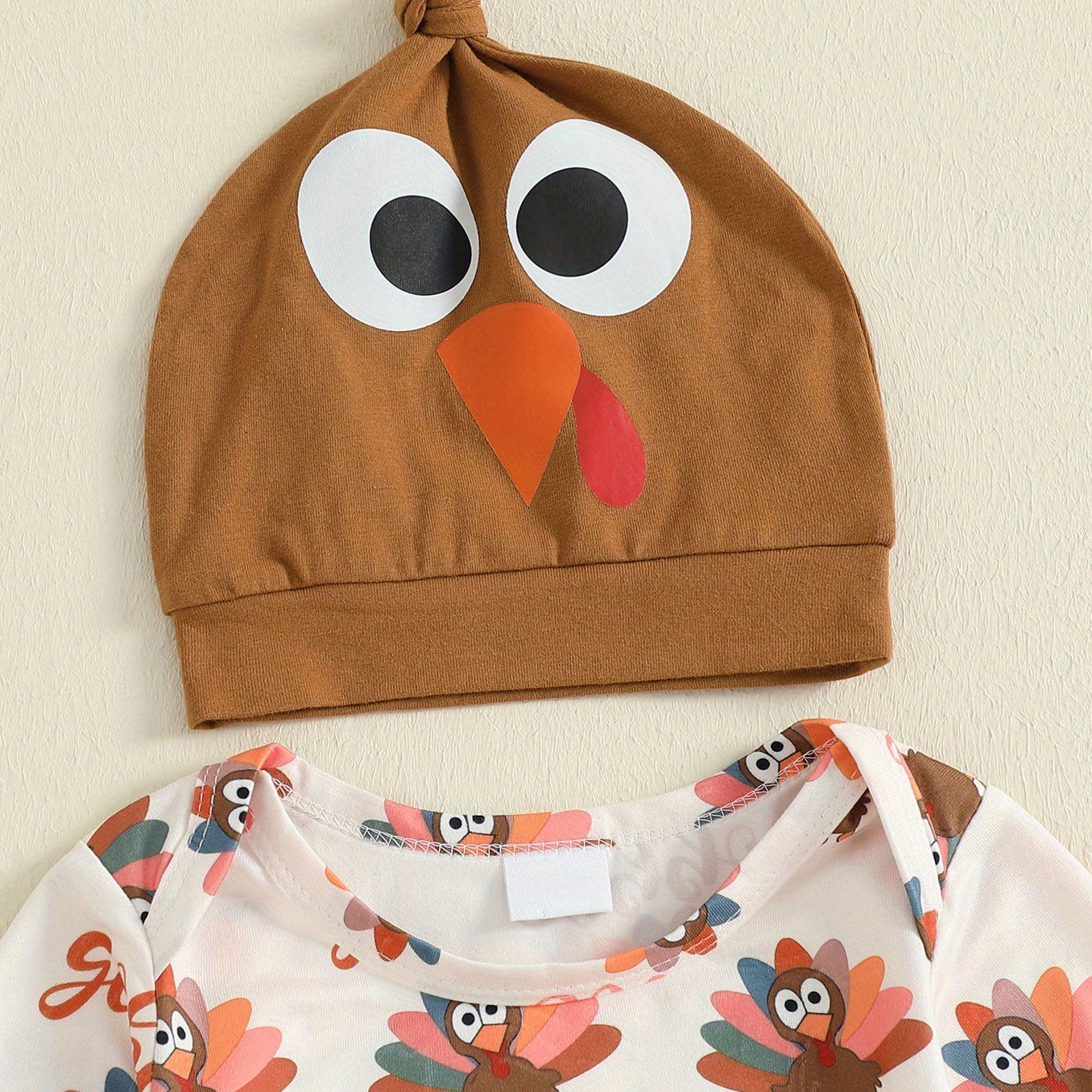 3PCS My 1st Thanksgiving Letter Turkey Print Overalls Baby Set