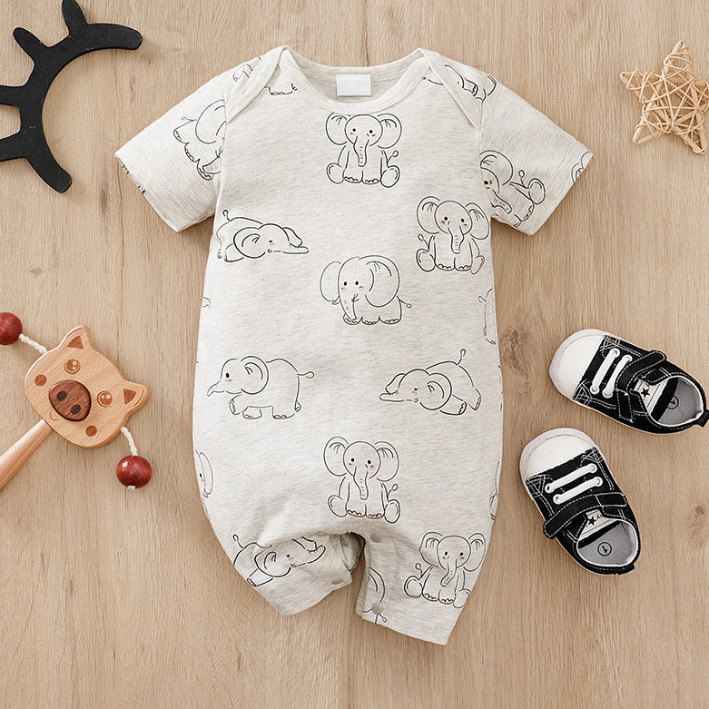 Stylish Elephant Printed Short Sleeve Baby Jumpsuit
