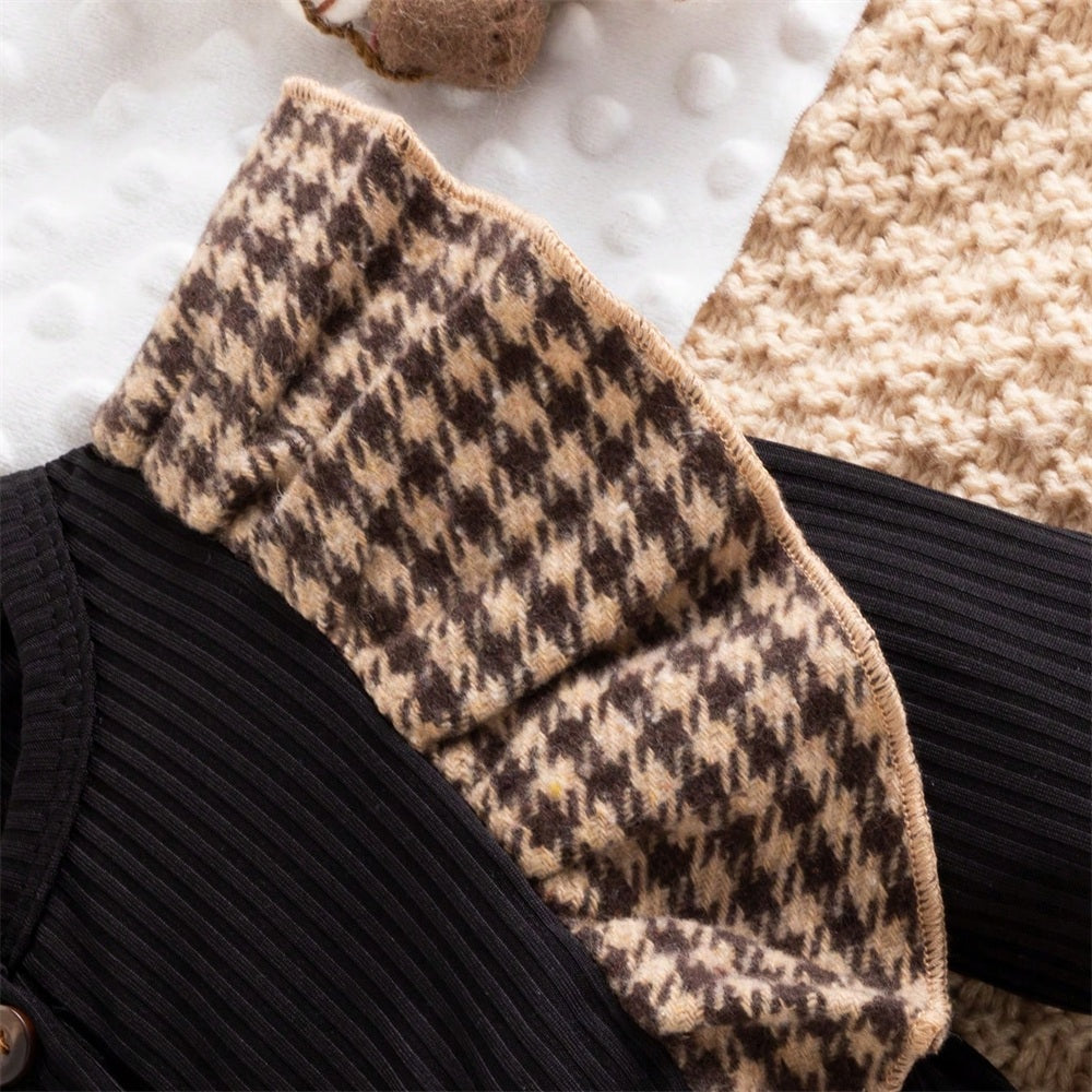 Cute Houndstooth Printed Printed Long Sleeve Baby Jumpsuit