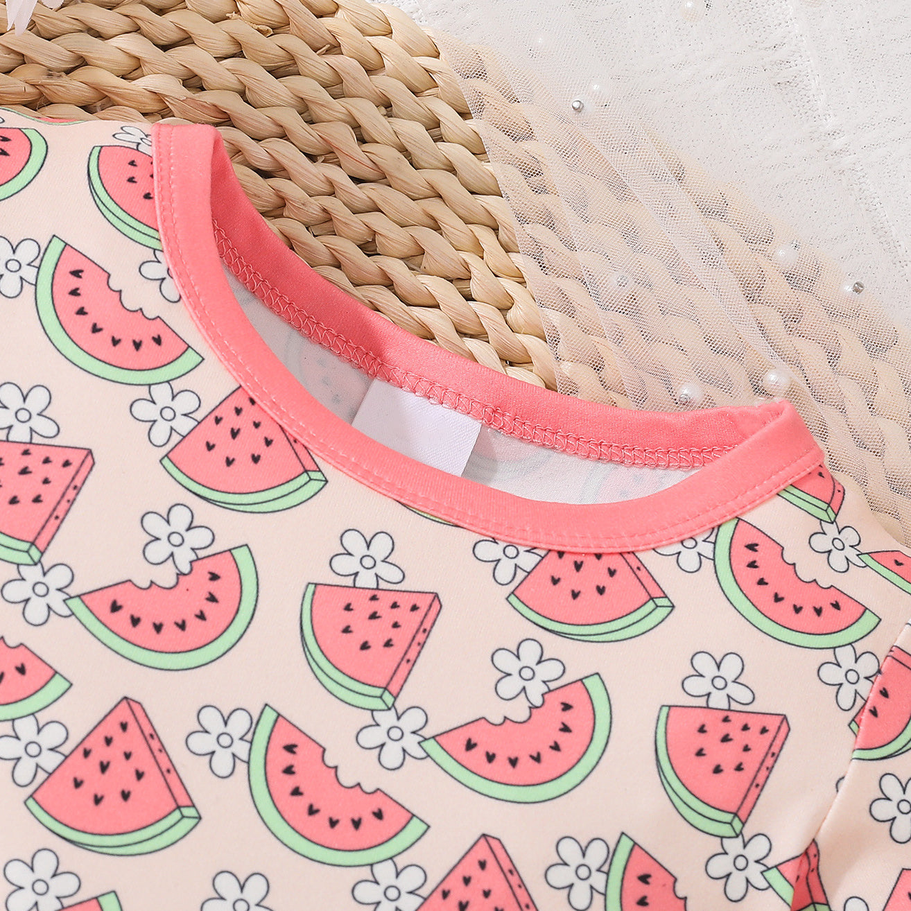 Lovely Watermelon Print Short Sleeve Baby Girl Jumpsuit