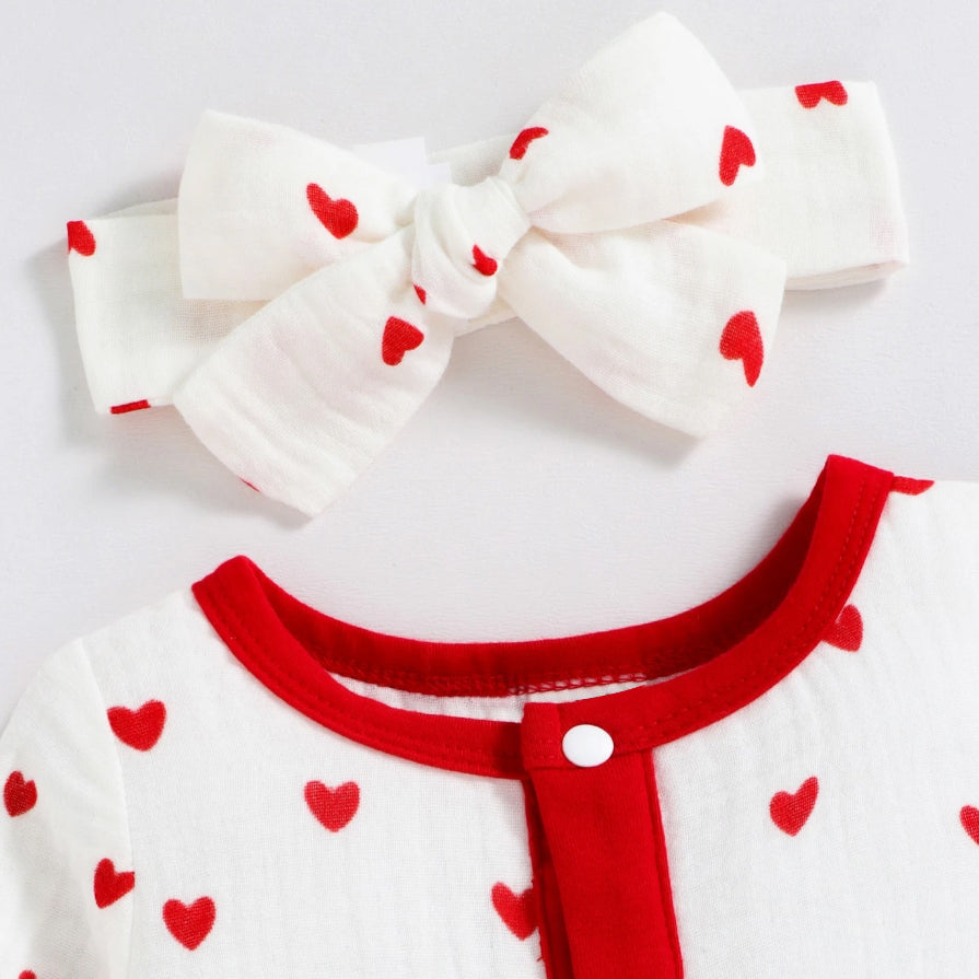2PCS Cute Heart Print Long Sleeve Baby Jumpsuit