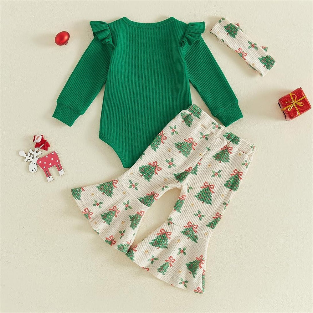 3PCS Sweet My First Christmas Tree Letter Applique Baby Set