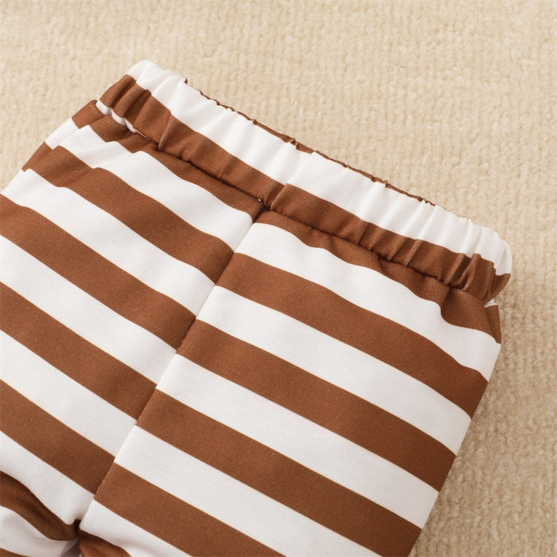 2PCS Casual 3D Ear Stripe Print Long Sleeve Hoodie Baby Set