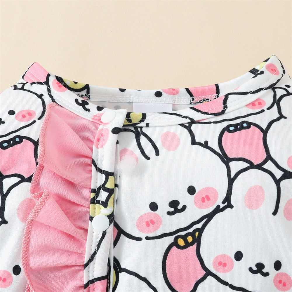 2PCS Adorable Rabbit Frill Trim Long Sleeve Baby Jumpsuit