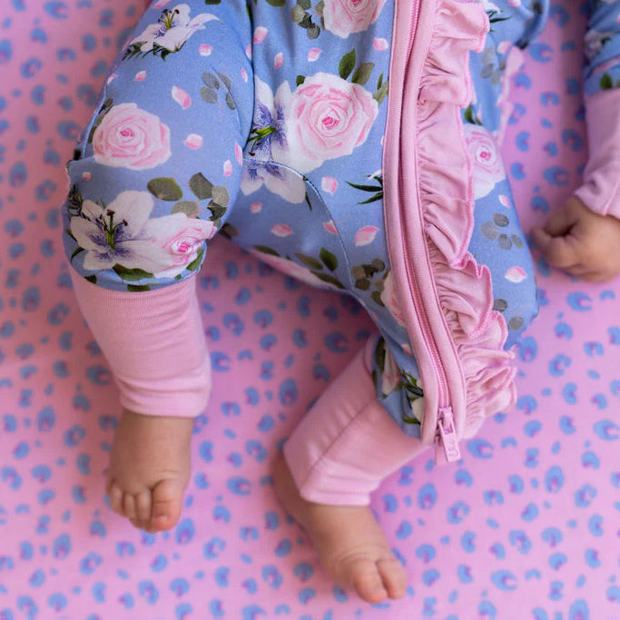 Classy Floral Printed Ruffled Zipper Baby Jumpsuit
