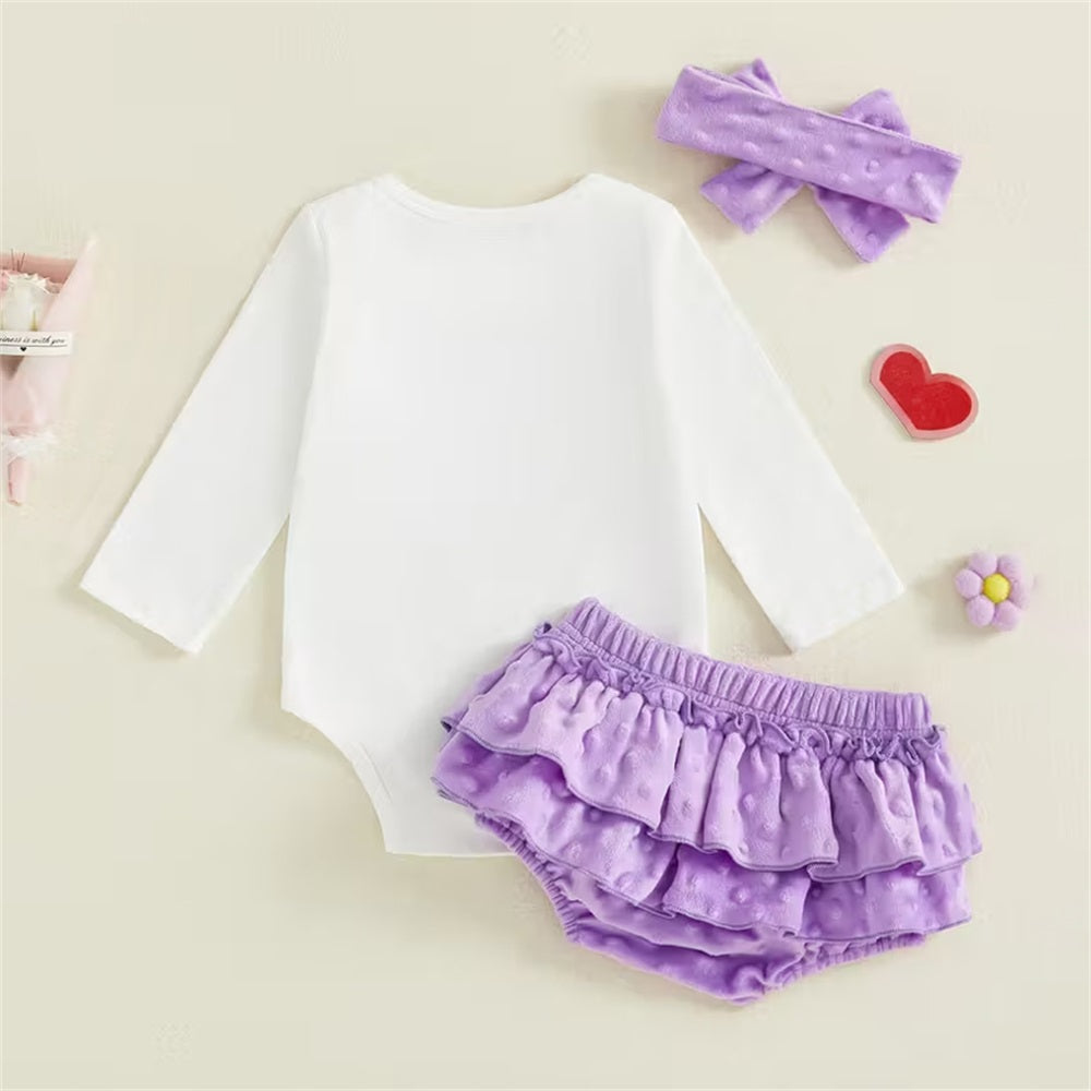 3PCS Be Mine Letter Heart Print Long Sleeve Baby Set