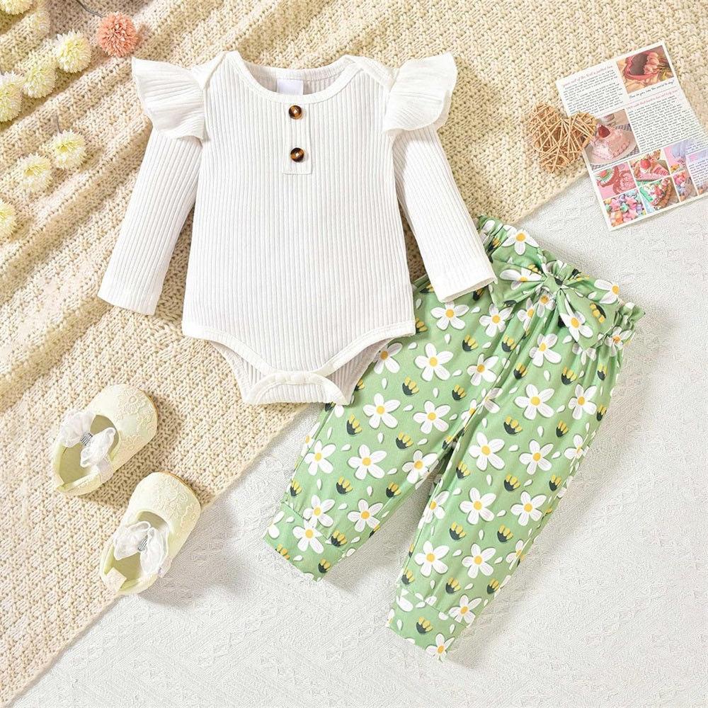 2PCS Comfy Floral Print Long Sleeve Baby Set