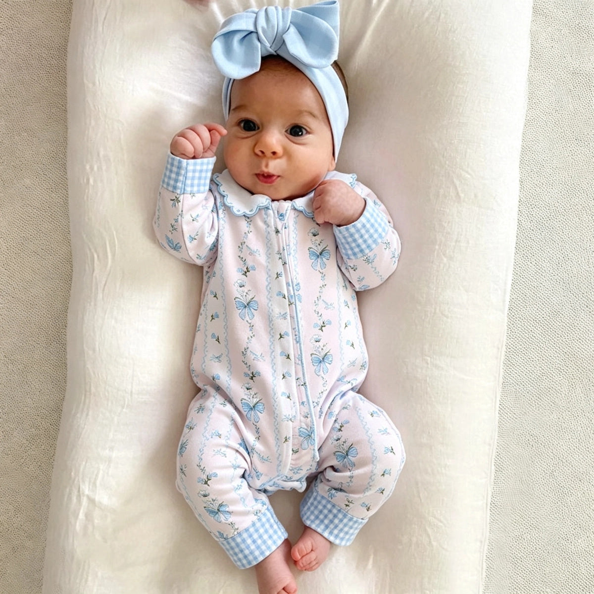 2PCS Floral Butterfly Printed Long Sleeve Zipper Baby Jumpsuit