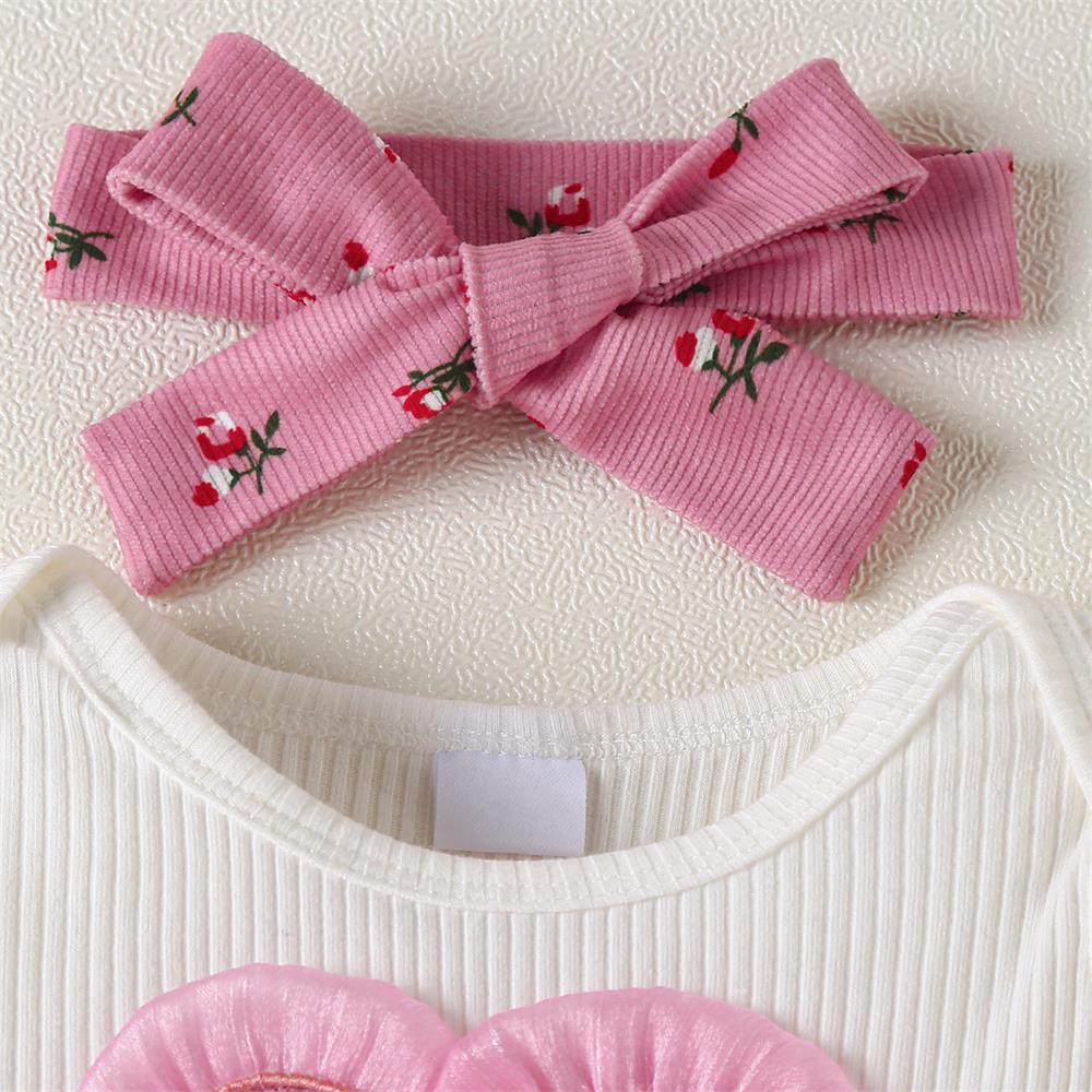 3PCS Sweet Floral Heart Printed Long Sleeve Baby Set