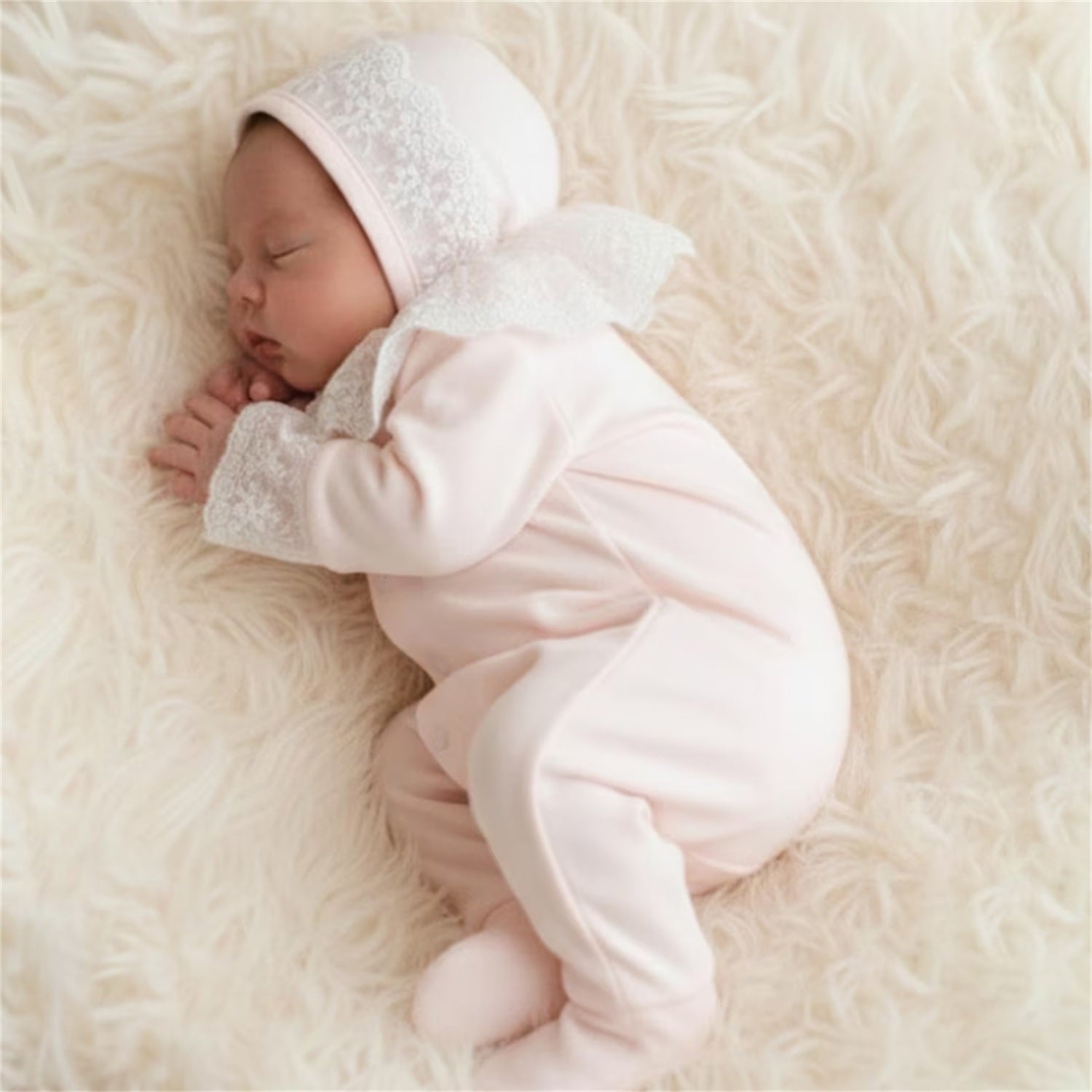 2PCS Pure Solid Color Lace Trim Baby Girl Jumpsuit