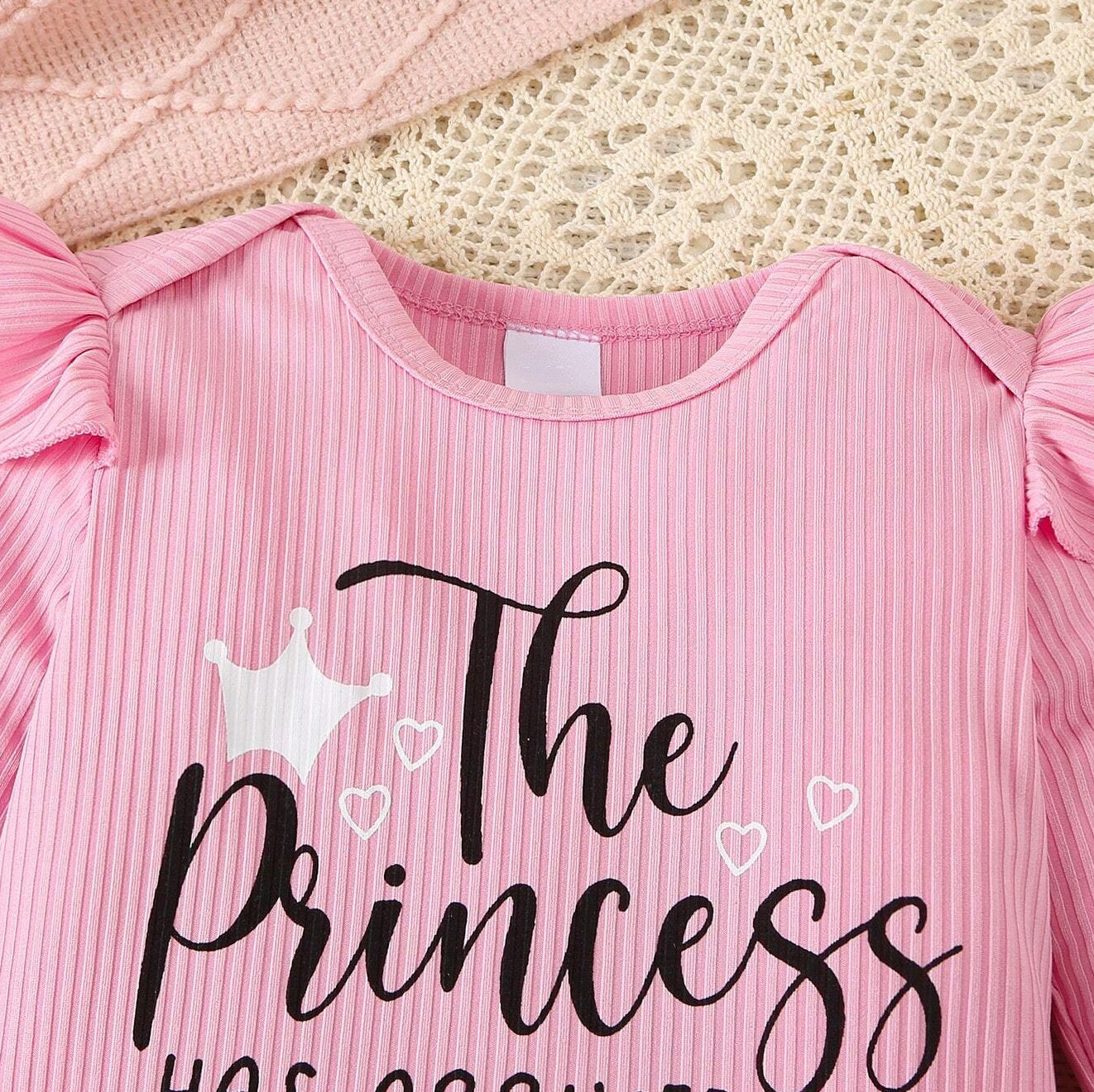 3PCS The Princess Has Arrived Letter Plaid Printed Long Sleeve Baby Set