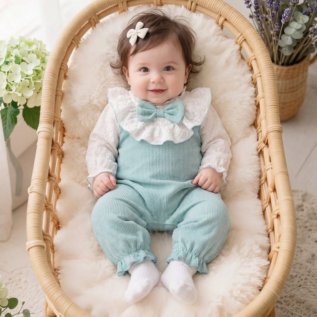 Sweet Color Block Ruffle Long Sleeve Baby Girl Jumpsuit