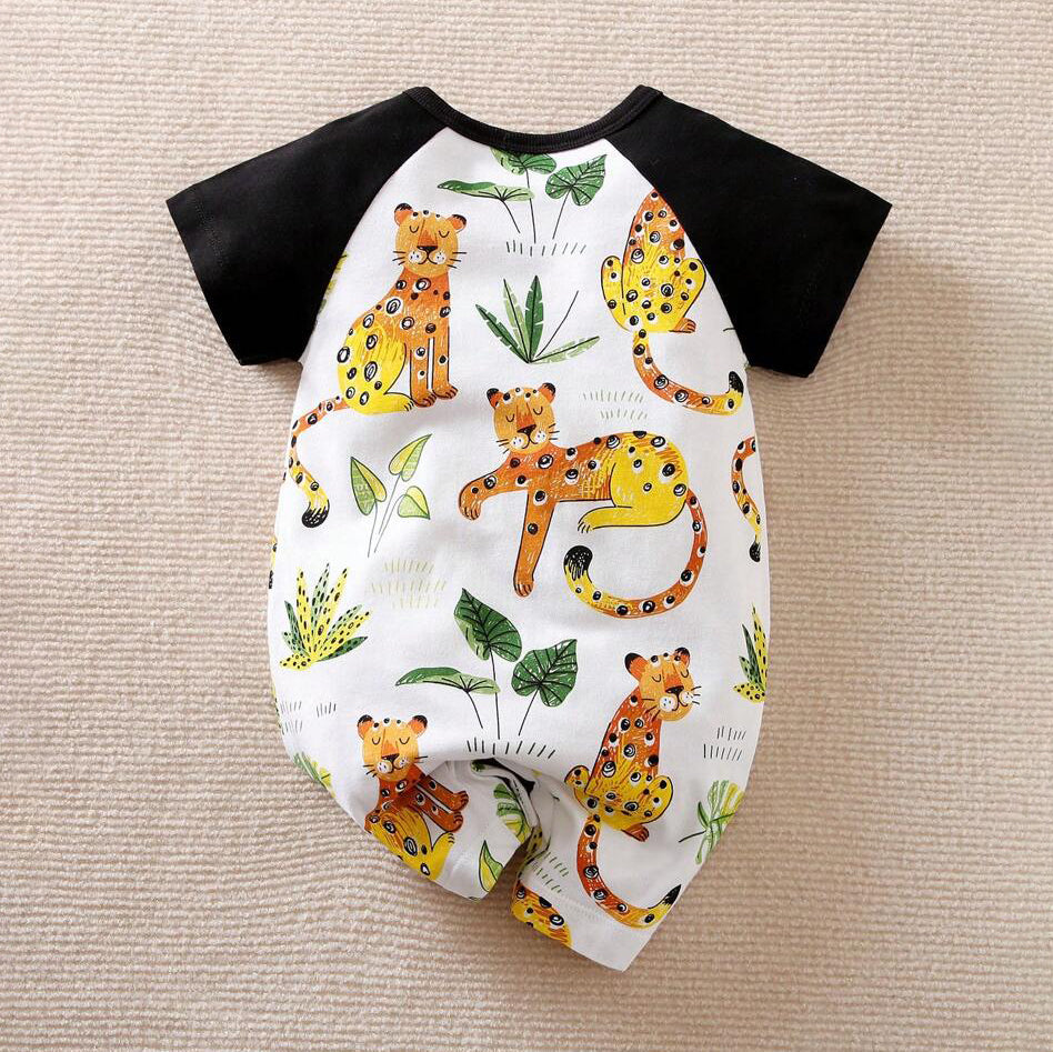 Cute Cartoon Animal Printed Raglan Sleeve Baby Jumpsuit