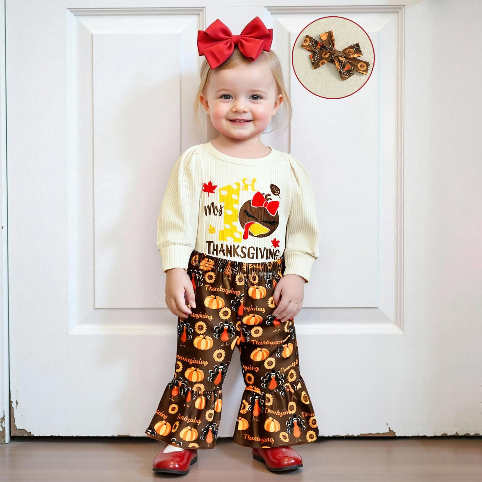 3PCS Chic My 1st Thanksgiving Letter Turkey Print Baby Set