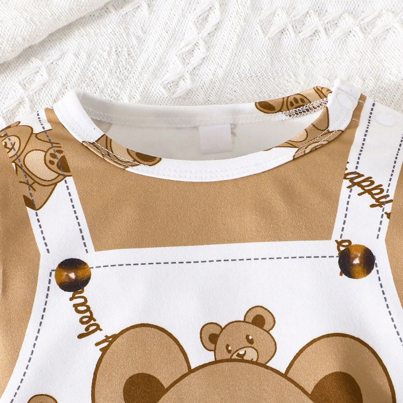 Cute Bear Printed Faux Bib Pants Baby Jumpsuit