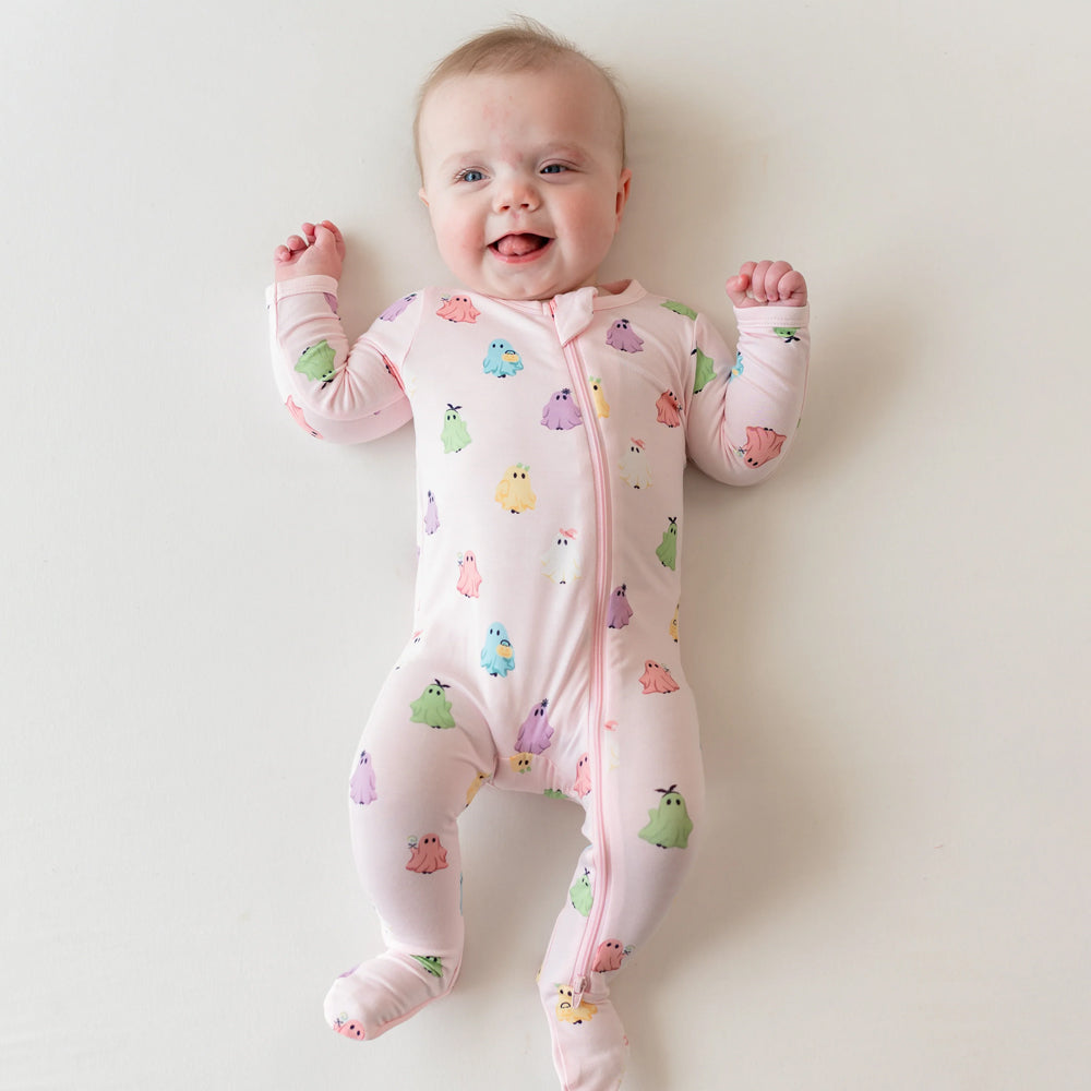 Halloween Ghost Printed Zipper Baby Jumpsuit