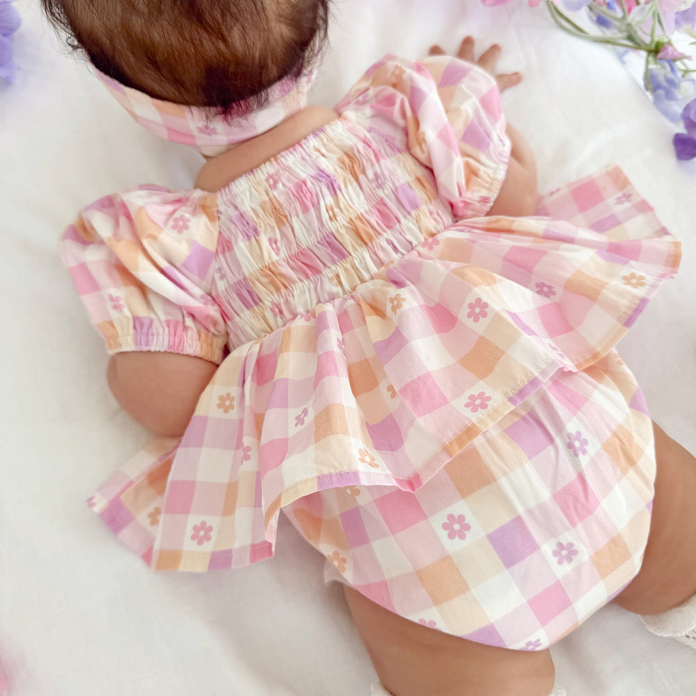 2PCS Cute Plaid and Floral Printed Short Sleeve Baby Romper