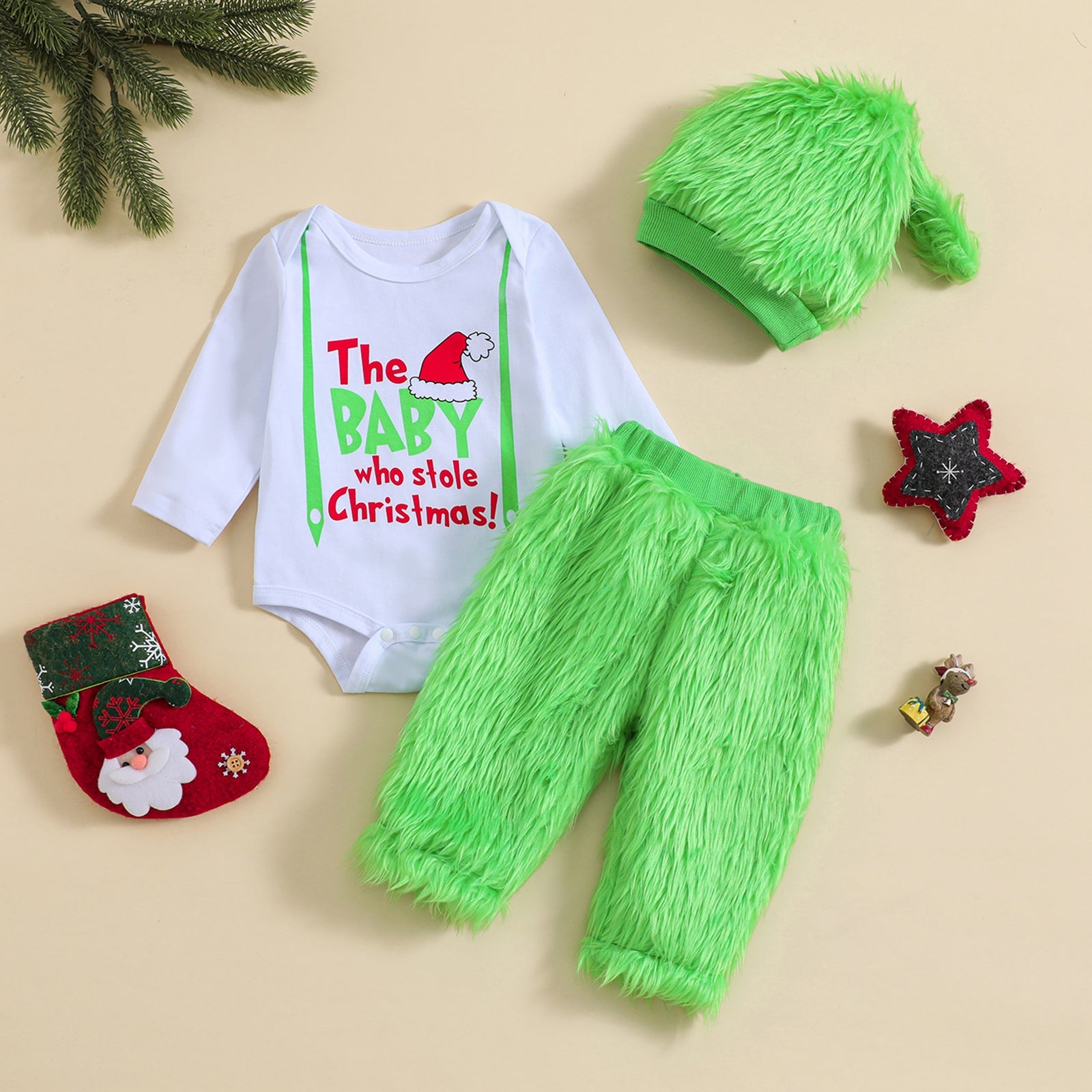 3PCS Cute Christmas Printed Fuzzy Baby Set