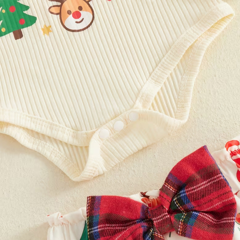 3PCS Merry Christmas Letter Holiday Print Long Sleeve Baby Girl Set