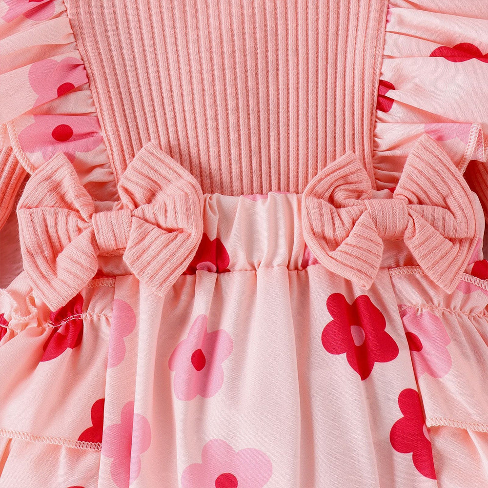 2PCS Adorable Floral Printed Bow Baby Girl Romper