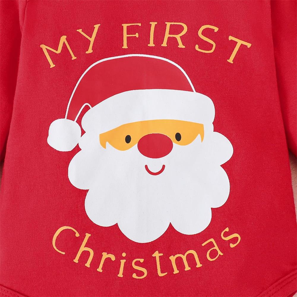 3PCS My First Christmas Letter Santa Claus Print Long Sleeve Baby Set