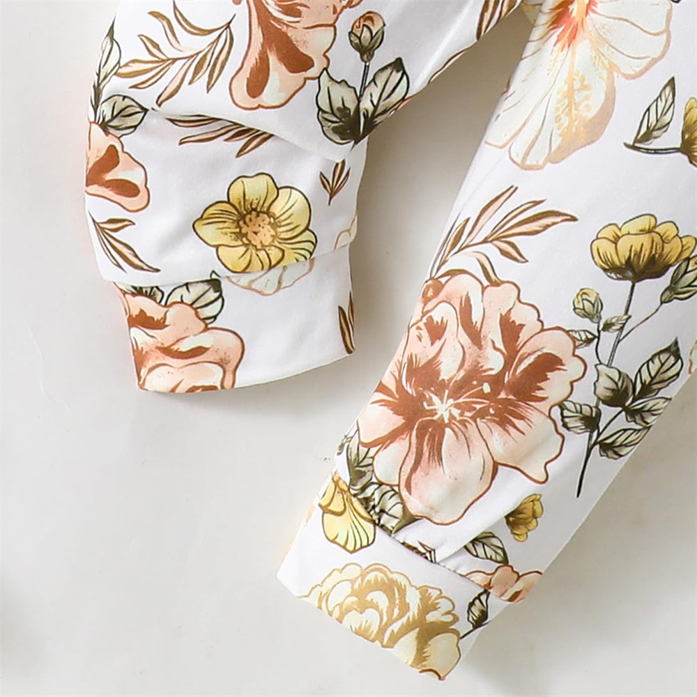 3PCS Mommy's Little Girl Letter Floral Print Long Sleeve Baby Set