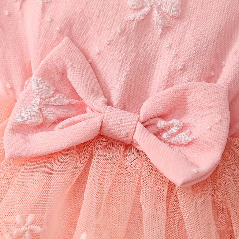 2PCS 3D Bow Print Long Sleeve Lace Baby Romper