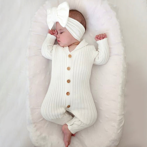 Comfy Knit Solid Color Long Sleeve Baby Jumpsuit