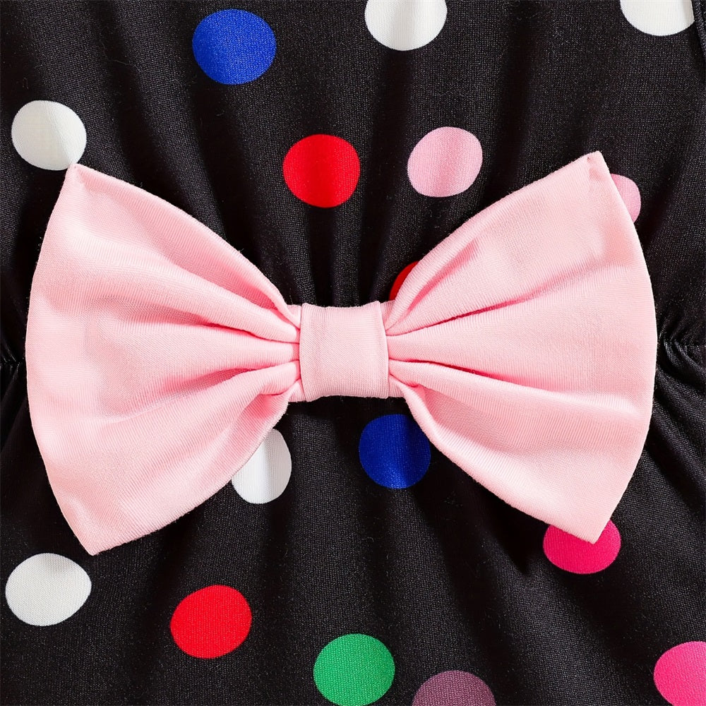 2PCS Polka Dot Printed Bow Sleeveless Baby Romper