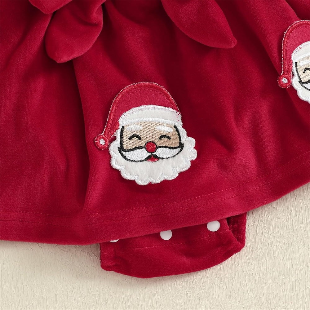 2PCS Christmas Santa Claus Embroidery Long Sleeve Baby Romper
