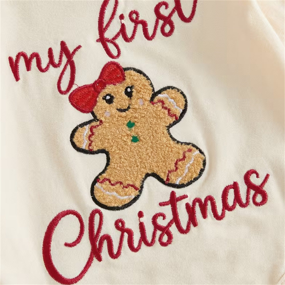 3PCS My First Christmas Letter Embroidery Gingerbread Print Baby Set